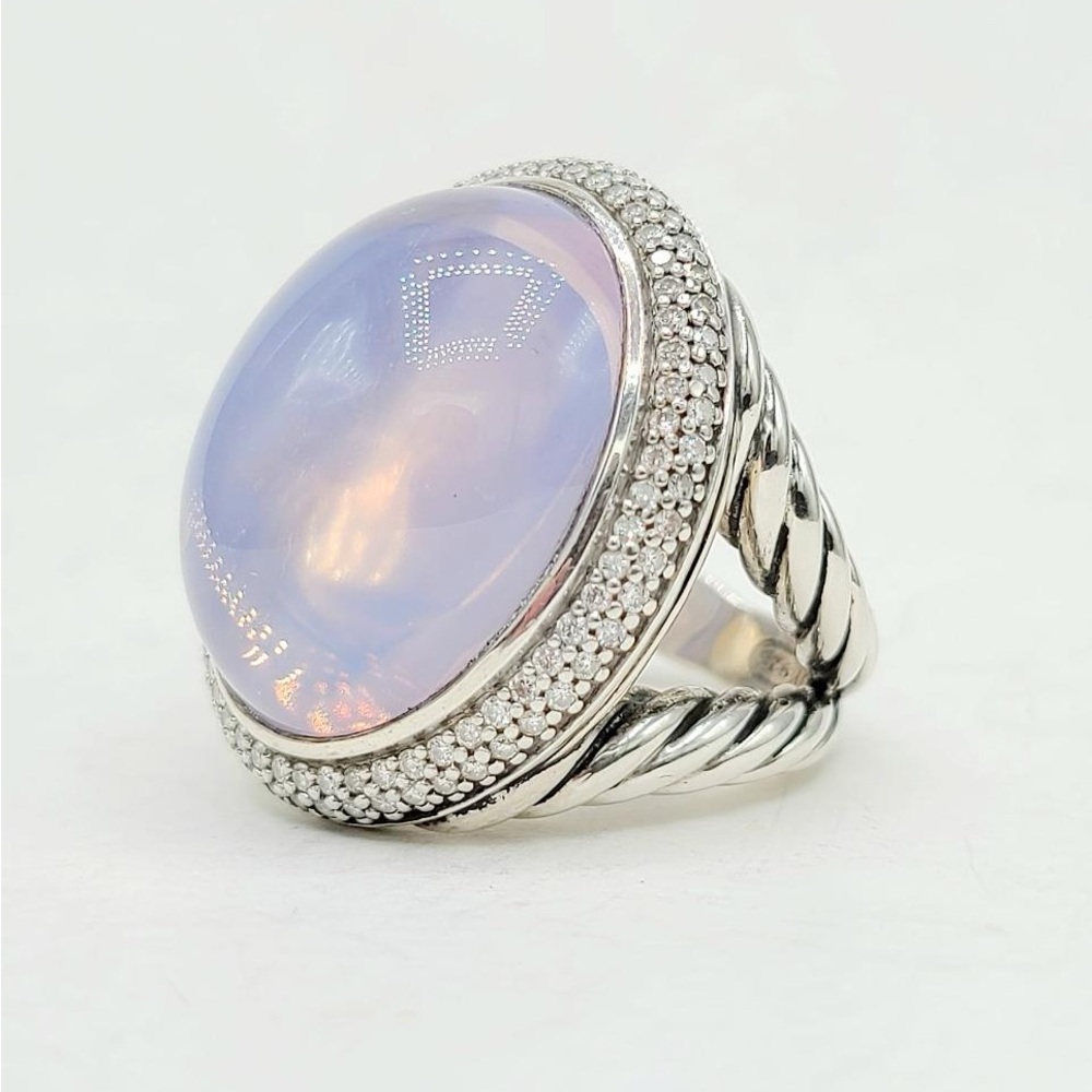 David Yurman Signature Oval Ring With Lavender Moonstone And Diamonds - Picture 3 of 15